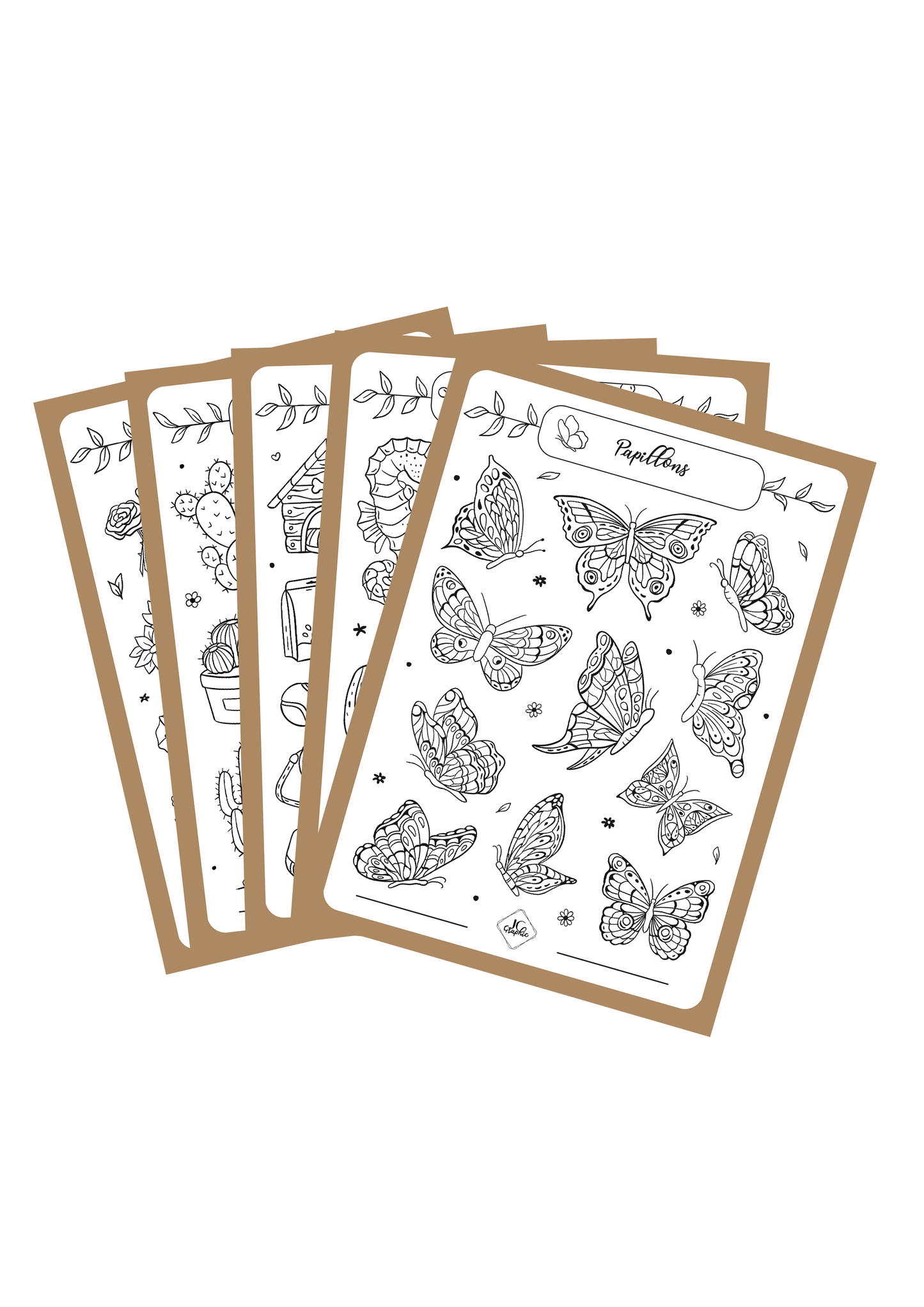 Lot de 5 planches de stickers à colorier thème "Faune et Flore"