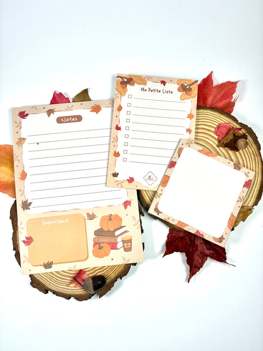 Lot de 3 blocs notes "Automne"