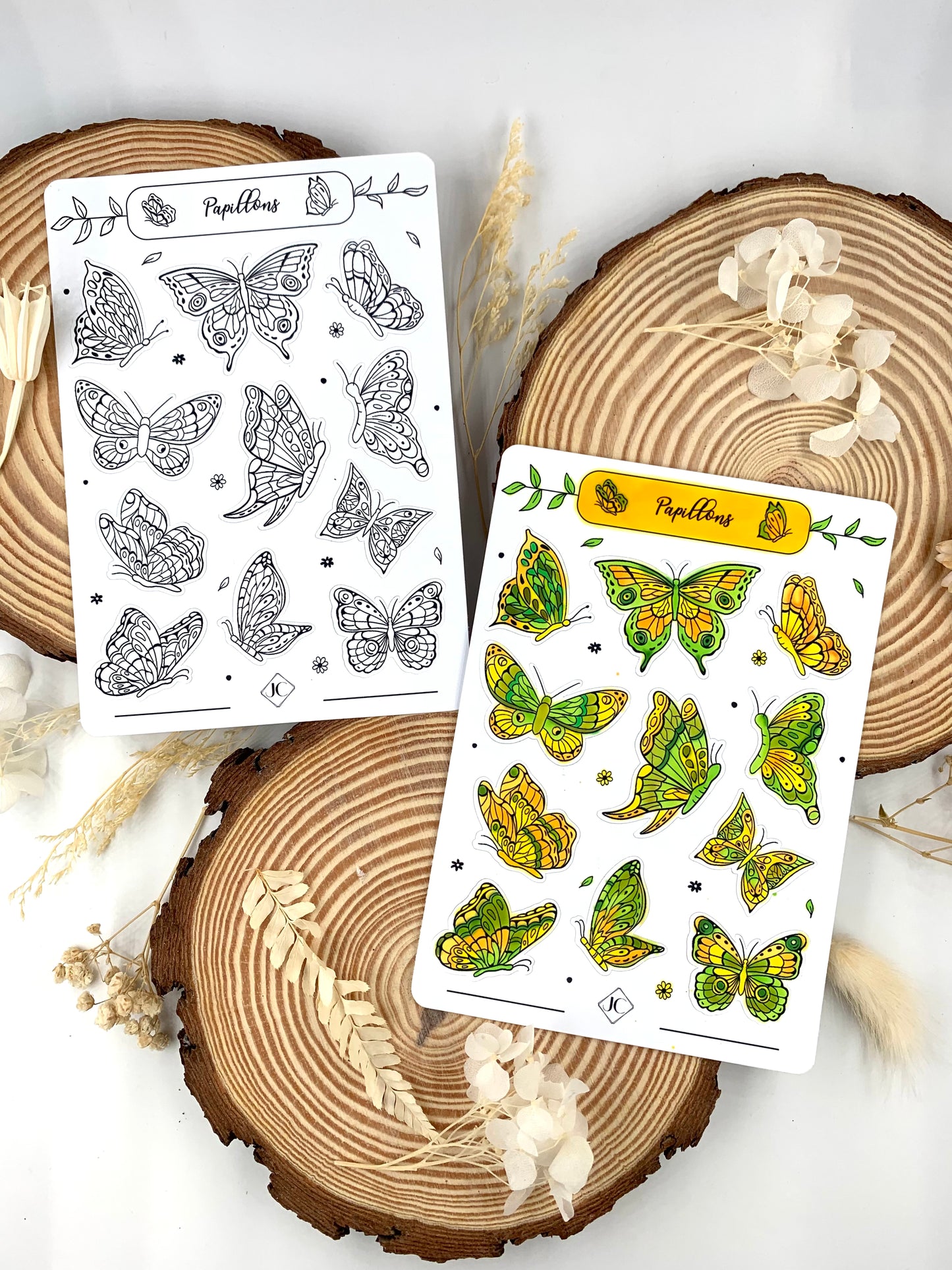 Lot de 5 planches de stickers à colorier thème "Faune et Flore"