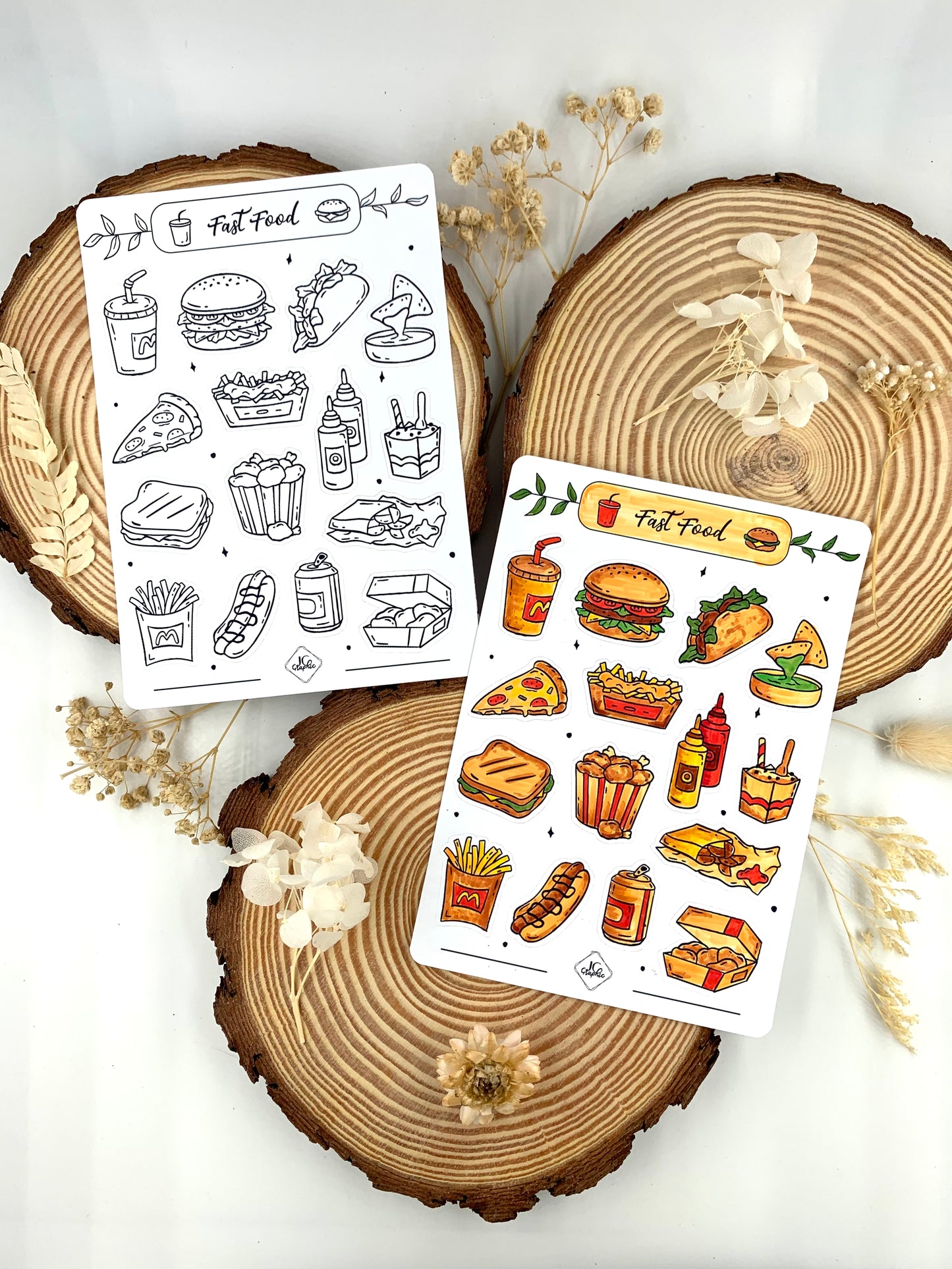 Lot de 5 planches de stickers à colorier thème "Nourriture"