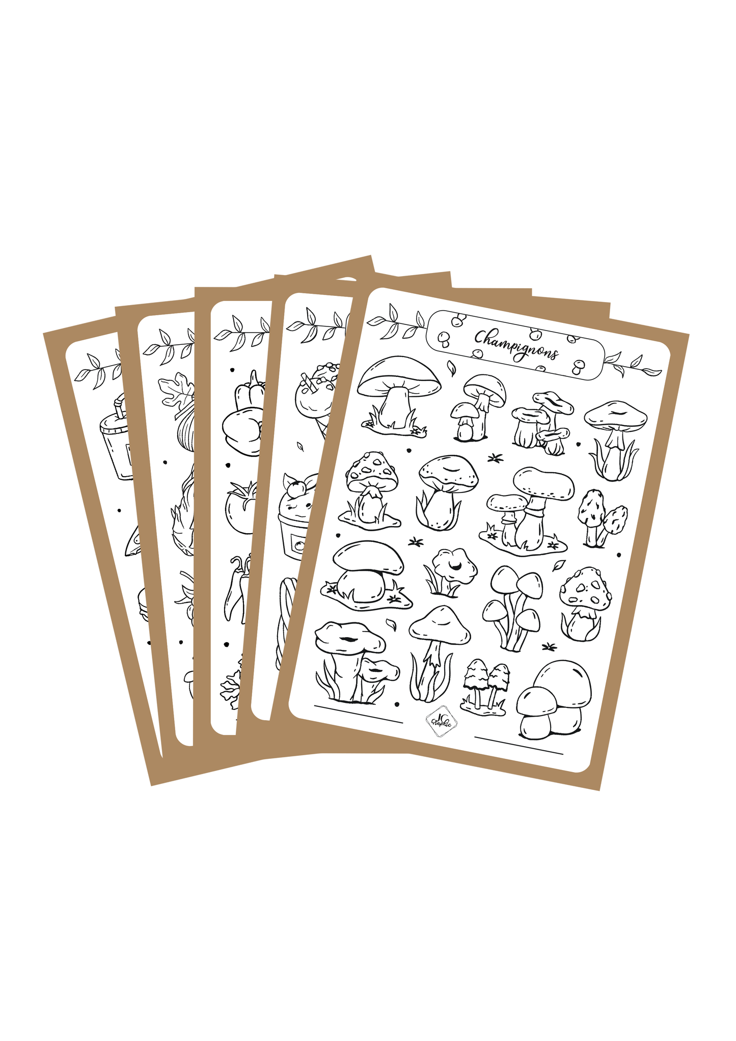 Lot de 5 planches de stickers à colorier thème "Nourriture"