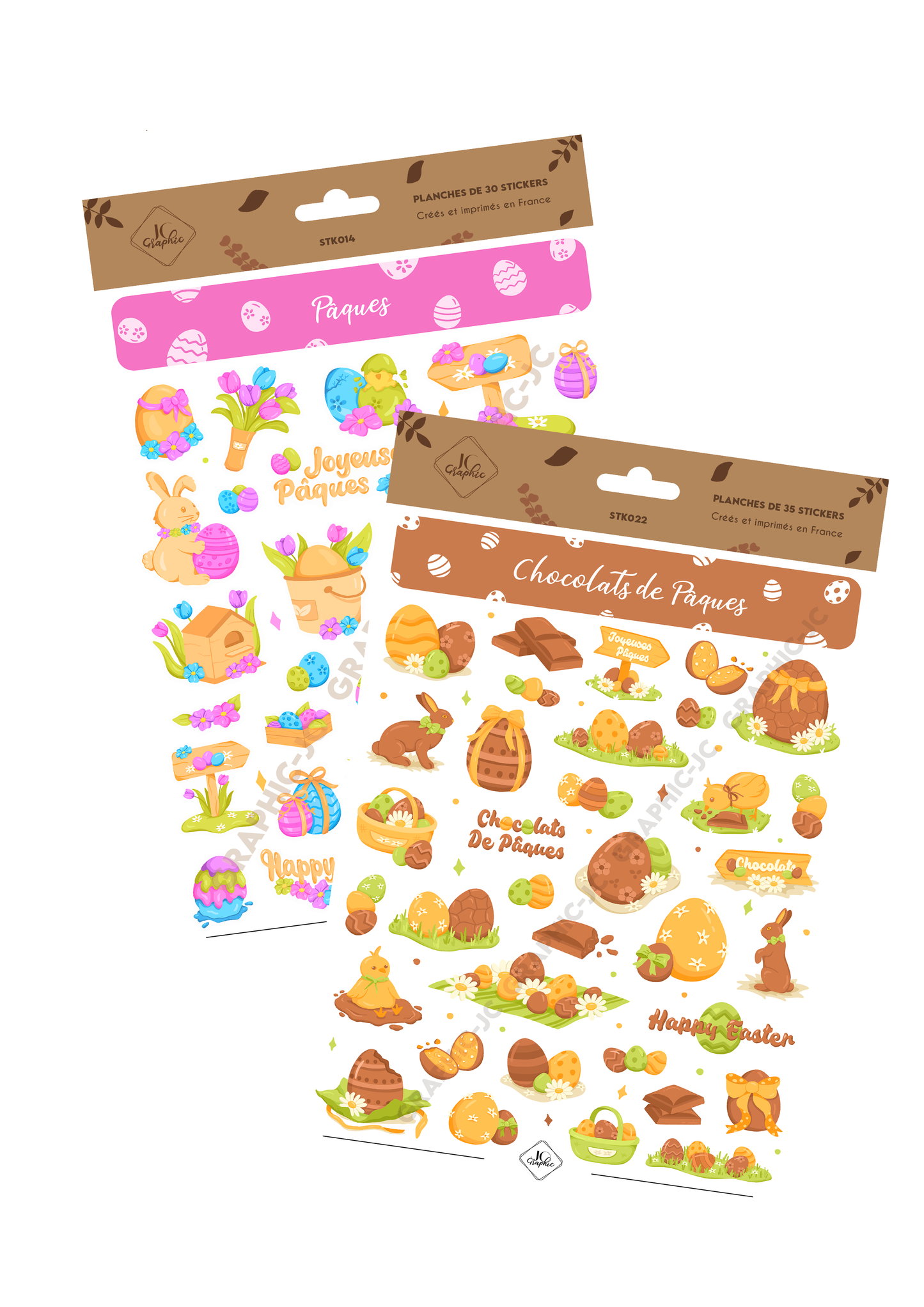 Lot stickers "Pâques" et "Chocolats de Pâques"